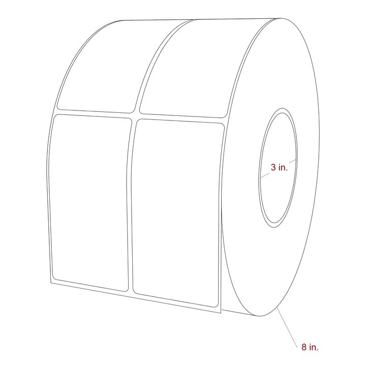 2.25 Inch x 4.25 Inch Rectangle Inkjet Label Roll - 3 Inch Core - 8 Inch Roll OD - 2Up - 3D Perspective