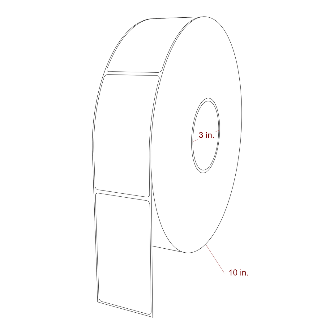 2.25 Inch x 4.25 Inch Rectangle Inkjet Label Roll - 3 Inch Core - 10 Inch Roll OD - 3D Perspective