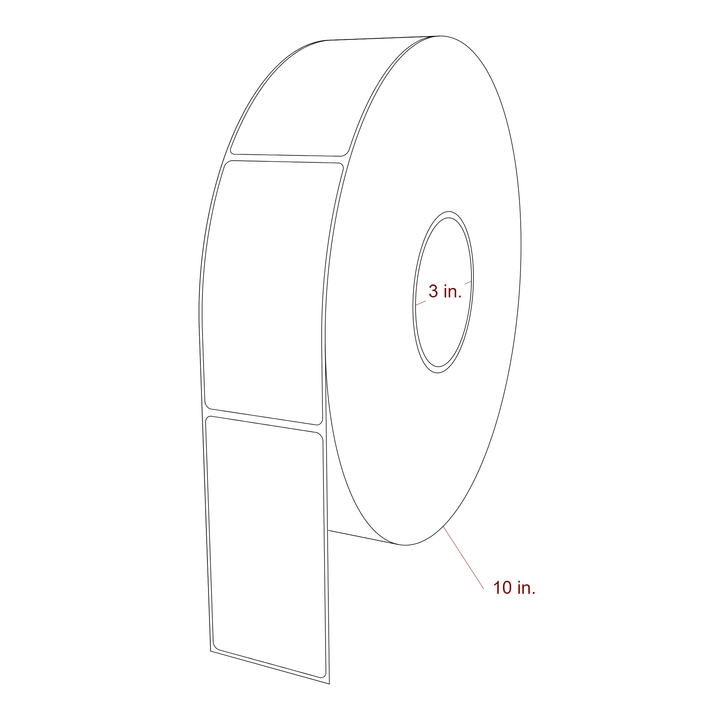 2.25 Inch x 4.25 Inch Rectangle Inkjet Label Roll - 3 Inch Core - 10 Inch Roll OD - 3D Perspective