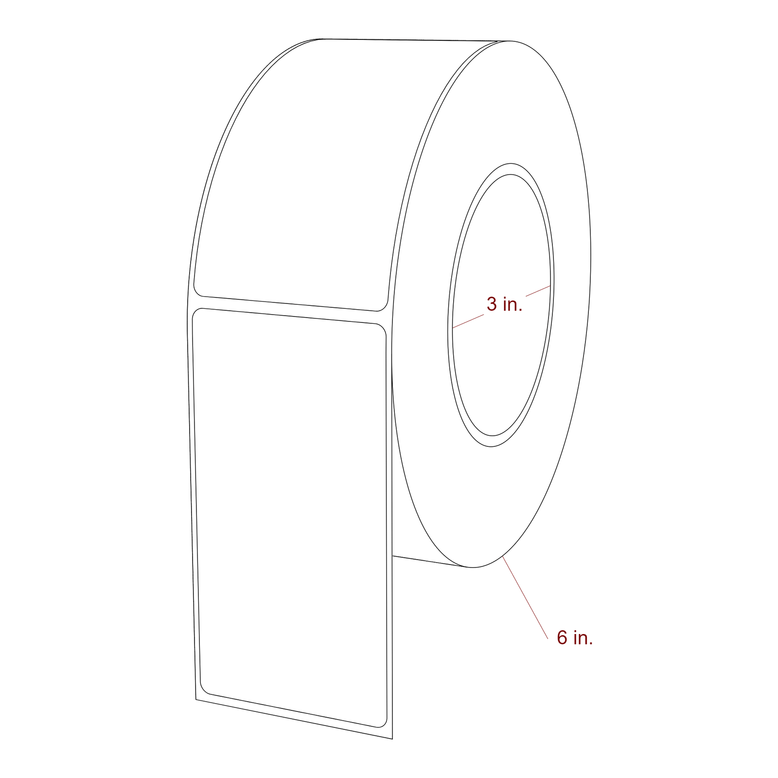 2.25 Inch x 4.25 Inch Rectangle Inkjet Label Roll - 3 Inch Core - 6 Inch Roll OD - 3D Perspective