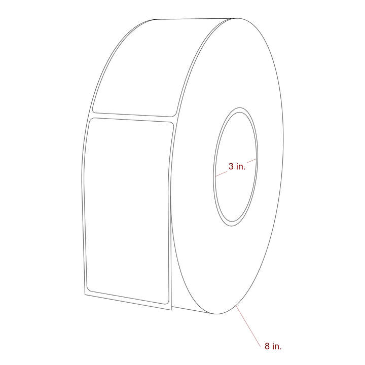 2.25 Inch x 4.25 Inch Rectangle Inkjet Label Roll - 3 Inch Core - 8 Inch Roll OD - 3D Perspective