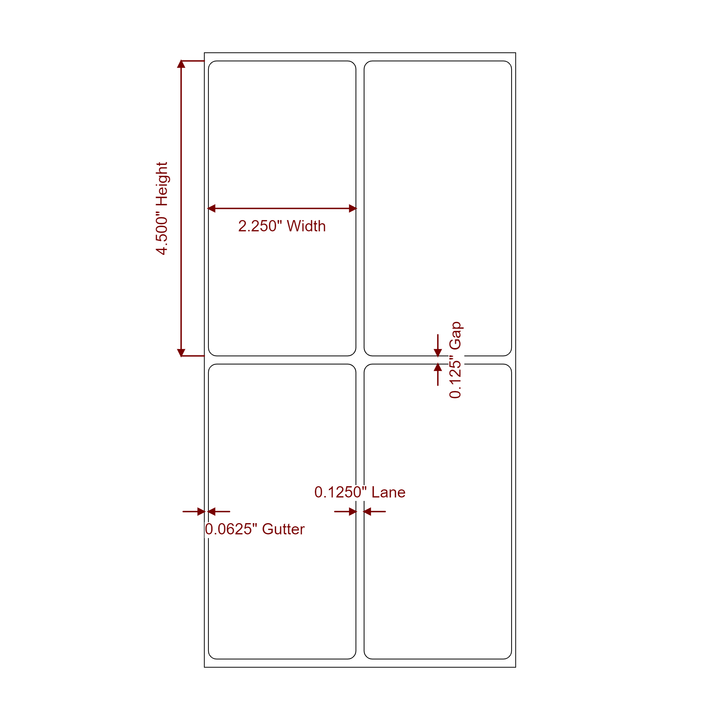 2.25 Inch x 4.5 Inch Rectangle Inkjet Label Roll - 2Up - 2D Drawing