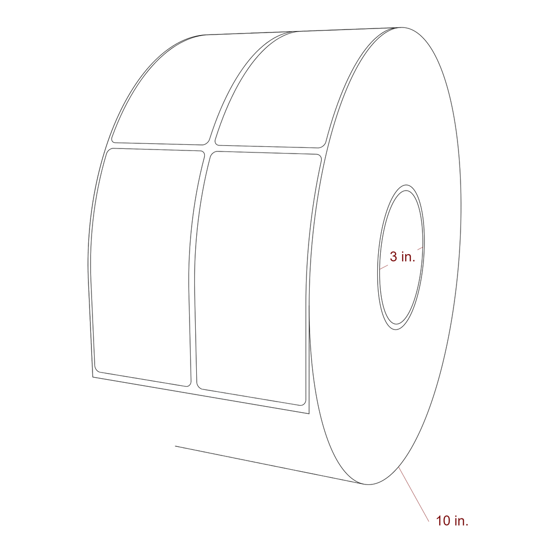2.25 Inch x 4.5 Inch Rectangle Inkjet Label Roll - 3 Inch Core - 10 Inch Roll OD - 2Up - 3D Perspective