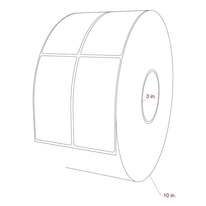 2.25 Inch x 4.5 Inch Rectangle Inkjet Label Roll - 3 Inch Core - 10 Inch Roll OD - 2Up - 3D Perspective