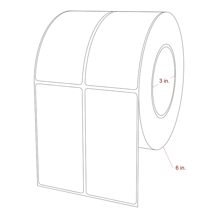 2.25 Inch x 4.5 Inch Rectangle Inkjet Label Roll - 3 Inch Core - 6 Inch Roll OD - 2Up - 3D Perspective