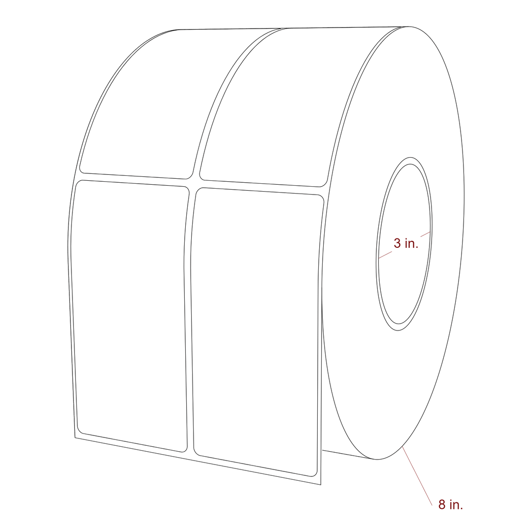 2.25 Inch x 4.5 Inch Rectangle Inkjet Label Roll - 3 Inch Core - 8 Inch Roll OD - 2Up - 3D Perspective