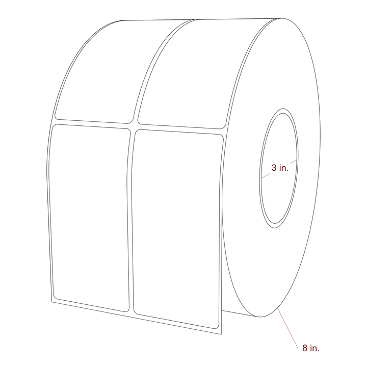 2.25 Inch x 4.5 Inch Rectangle Inkjet Label Roll - 3 Inch Core - 8 Inch Roll OD - 2Up - 3D Perspective