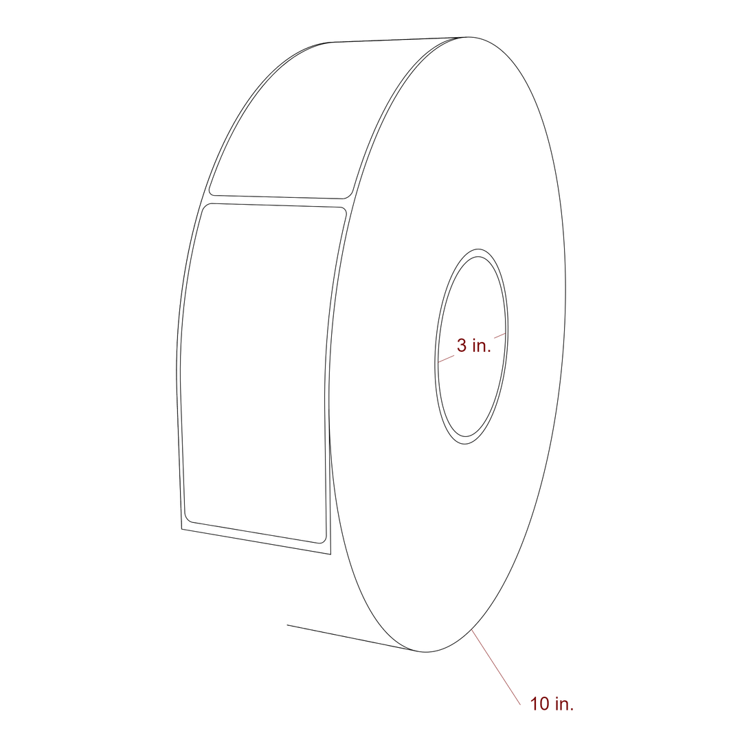 2.25 Inch x 4.5 Inch Rectangle Inkjet Label Roll - 3 Inch Core - 10 Inch Roll OD - 3D Perspective