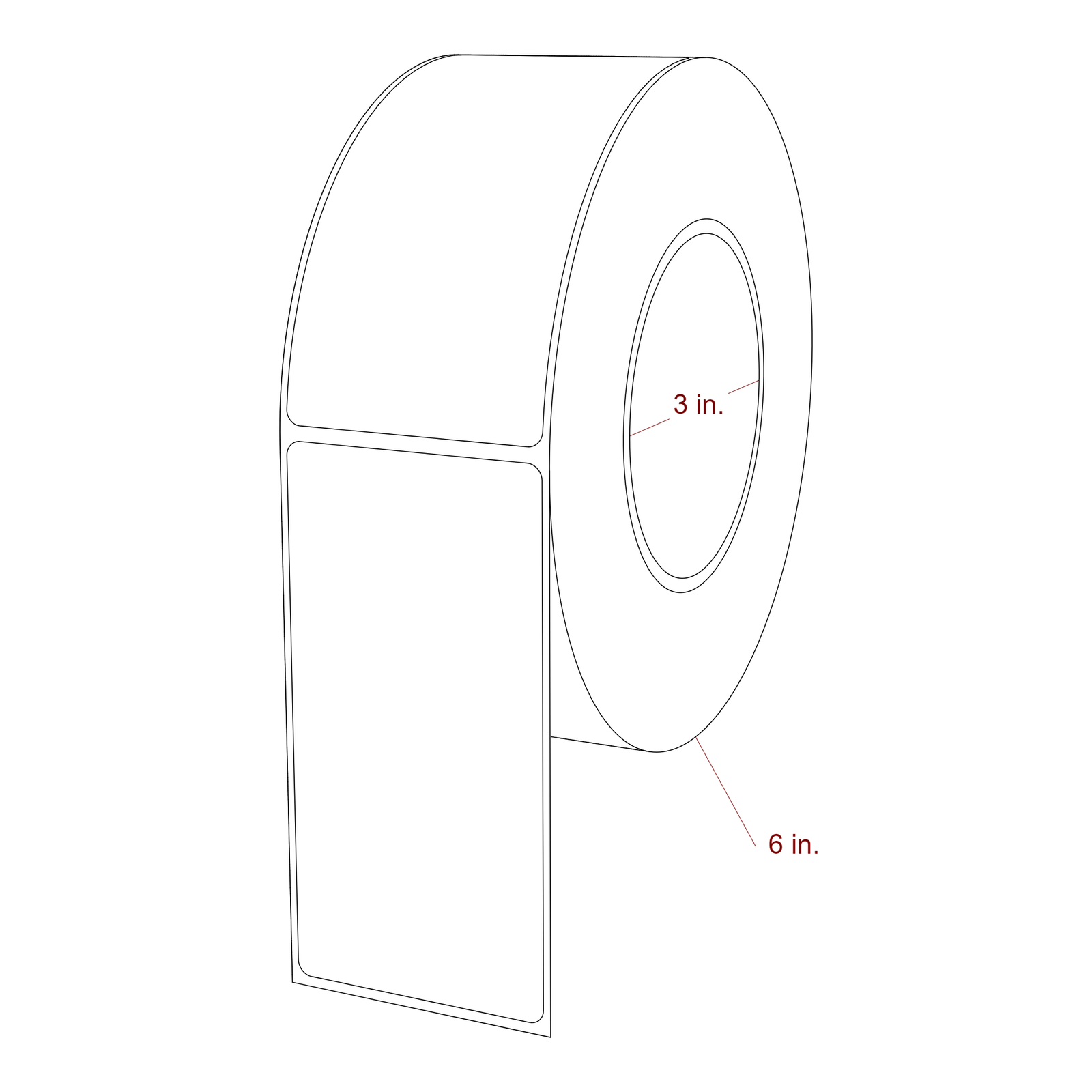 2.25 Inch x 4.5 Inch Rectangle Inkjet Label Roll - 3 Inch Core - 6 Inch Roll OD - 3D Perspective