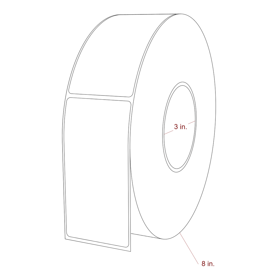 2.25 Inch x 4.5 Inch Rectangle Inkjet Label Roll - 3 Inch Core - 8 Inch Roll OD - 3D Perspective
