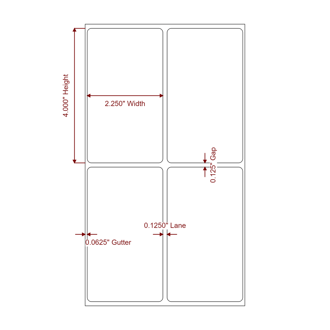 2.25 Inch x 4 Inch Rectangle Inkjet Label Roll - 2Up - 2D Drawing