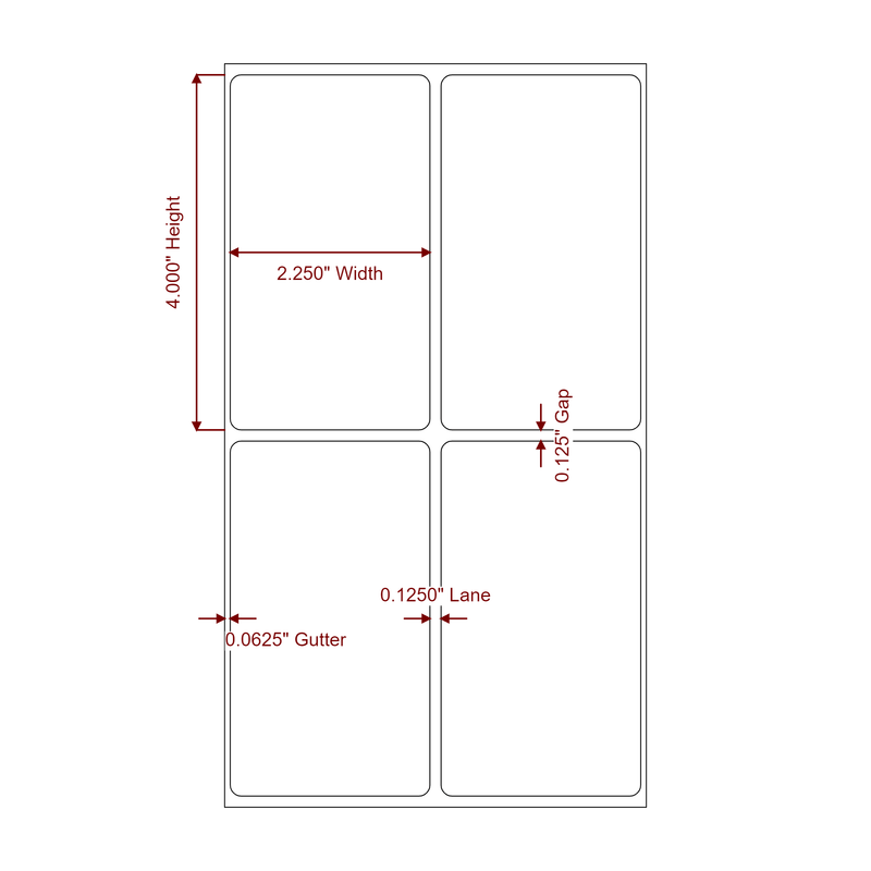 2.25" x 4" Inkjet Label Rolls | 2-Up | Fits Epson ColorWorks, VIPColor & Primera - Label Diagram
