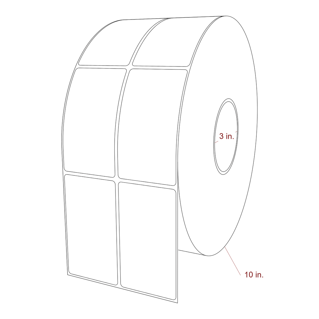 2.25 Inch x 4 Inch Rectangle Inkjet Label Roll - 3 Inch Core - 10 Inch Roll OD - 2Up - 3D Perspective