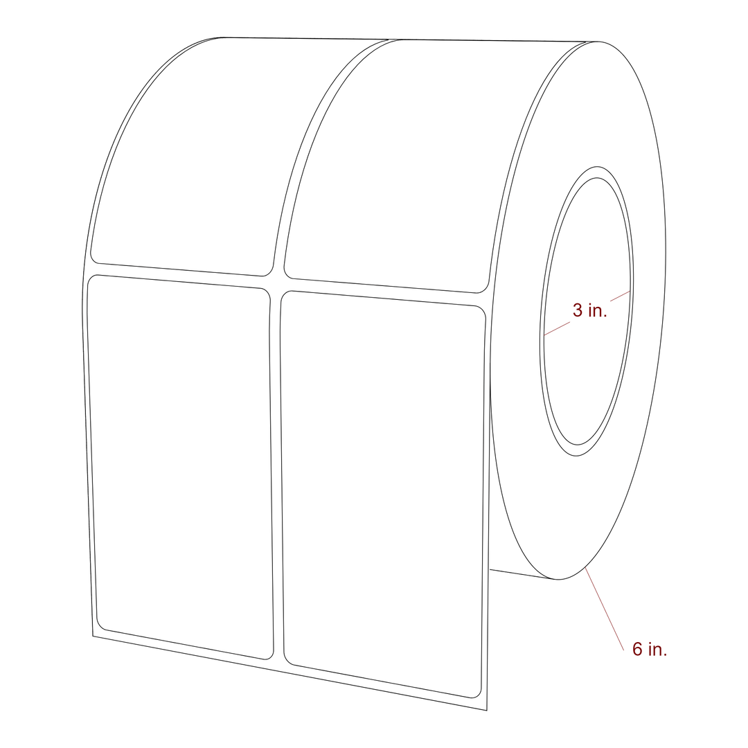 2.25 Inch x 4 Inch Rectangle Inkjet Label Roll - 3 Inch Core - 6 Inch Roll OD - 2Up - 3D Perspective