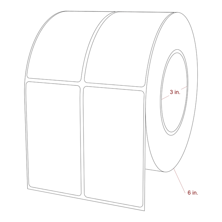 2.25 Inch x 4 Inch Rectangle Inkjet Label Roll - 3 Inch Core - 6 Inch Roll OD - 2Up - 3D Perspective