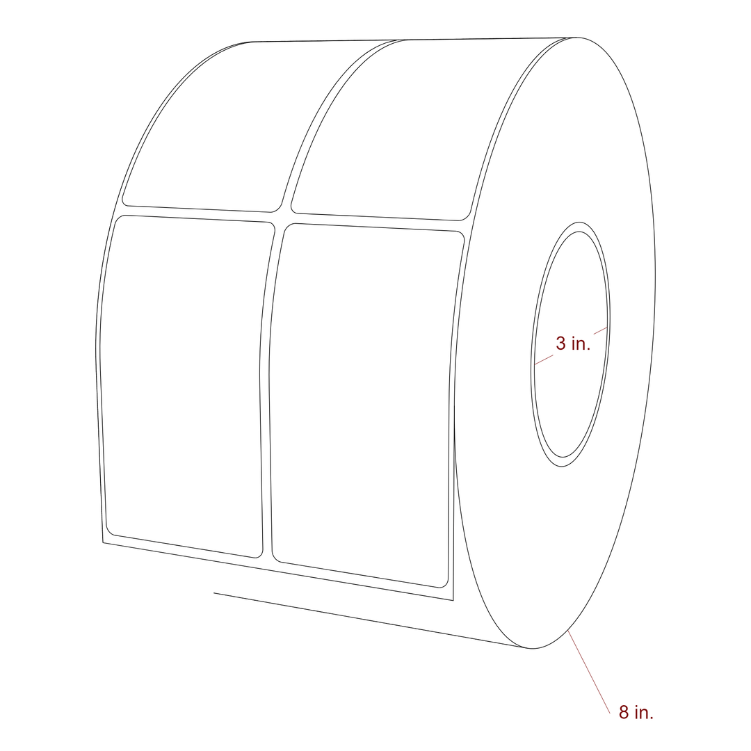 2.25 Inch x 4 Inch Rectangle Inkjet Label Roll - 3 Inch Core - 8 Inch Roll OD - 2Up - 3D Perspective