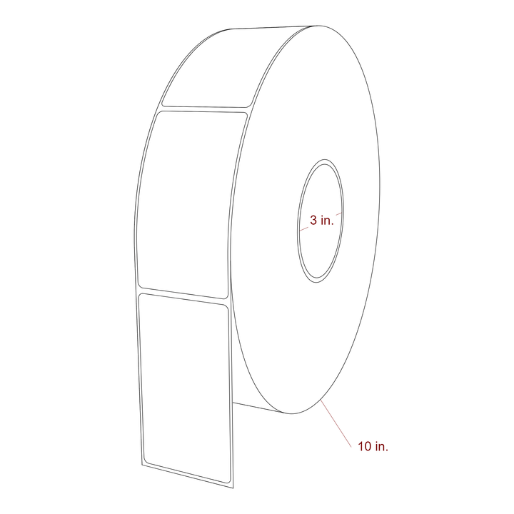2.25 Inch x 4 Inch Rectangle Inkjet Label Roll - 3 Inch Core - 10 Inch Roll OD - 3D Perspective