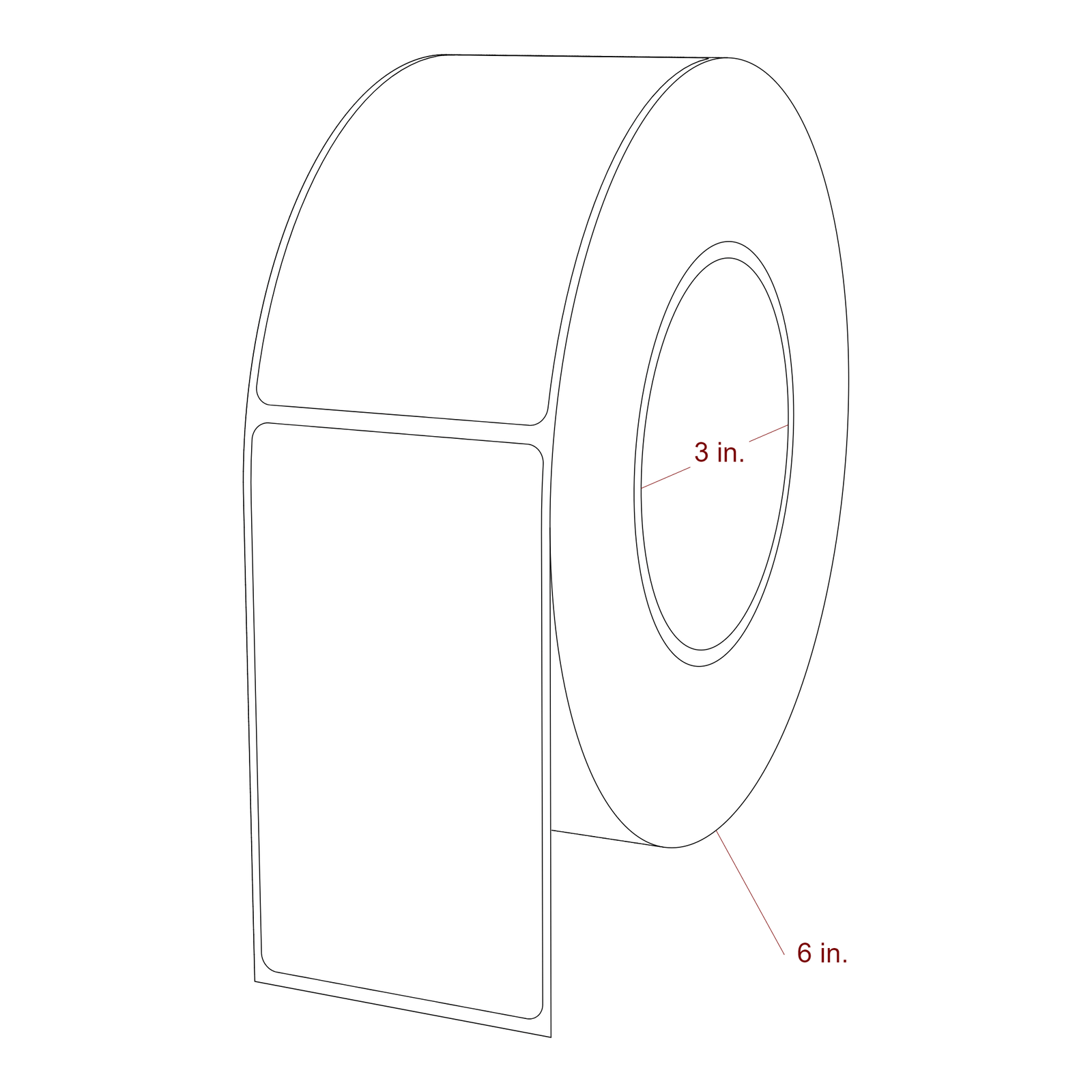 2.25 Inch x 4 Inch Rectangle Inkjet Label Roll - 3 Inch Core - 6 Inch Roll OD - 3D Perspective