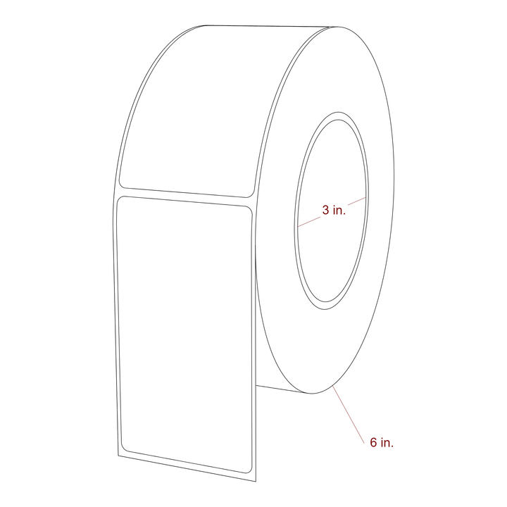 2.25 Inch x 4 Inch Rectangle Inkjet Label Roll - 3 Inch Core - 6 Inch Roll OD - 3D Perspective