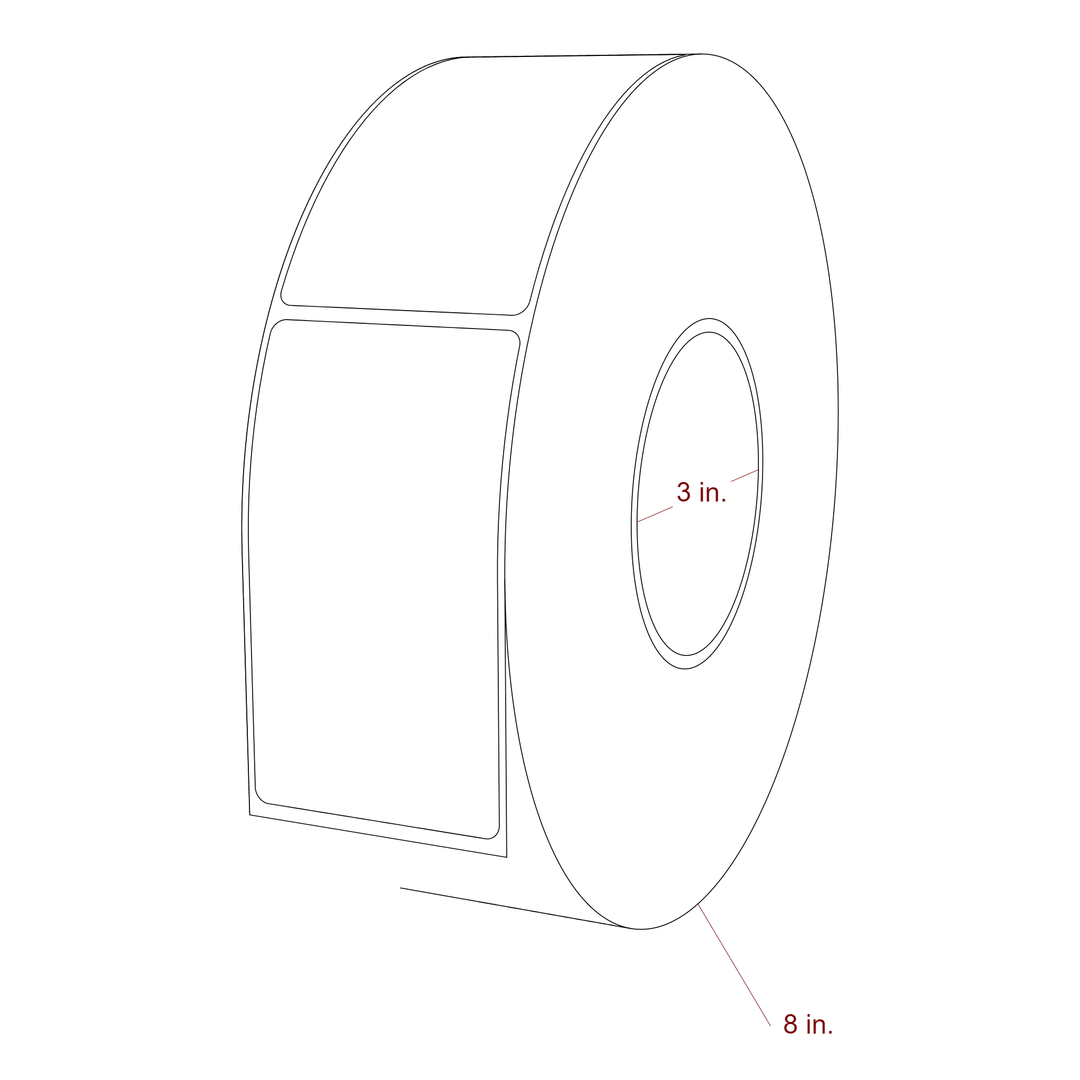2.25 Inch x 4 Inch Rectangle Inkjet Label Roll - 3 Inch Core - 8 Inch Roll OD - 3D Perspective