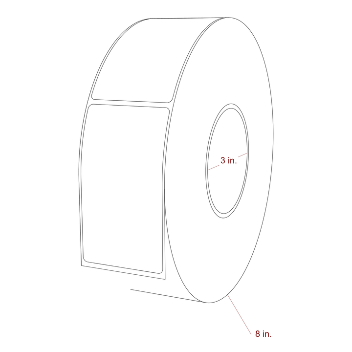 2.25 Inch x 4 Inch Rectangle Inkjet Label Roll - 3 Inch Core - 8 Inch Roll OD - 3D Perspective