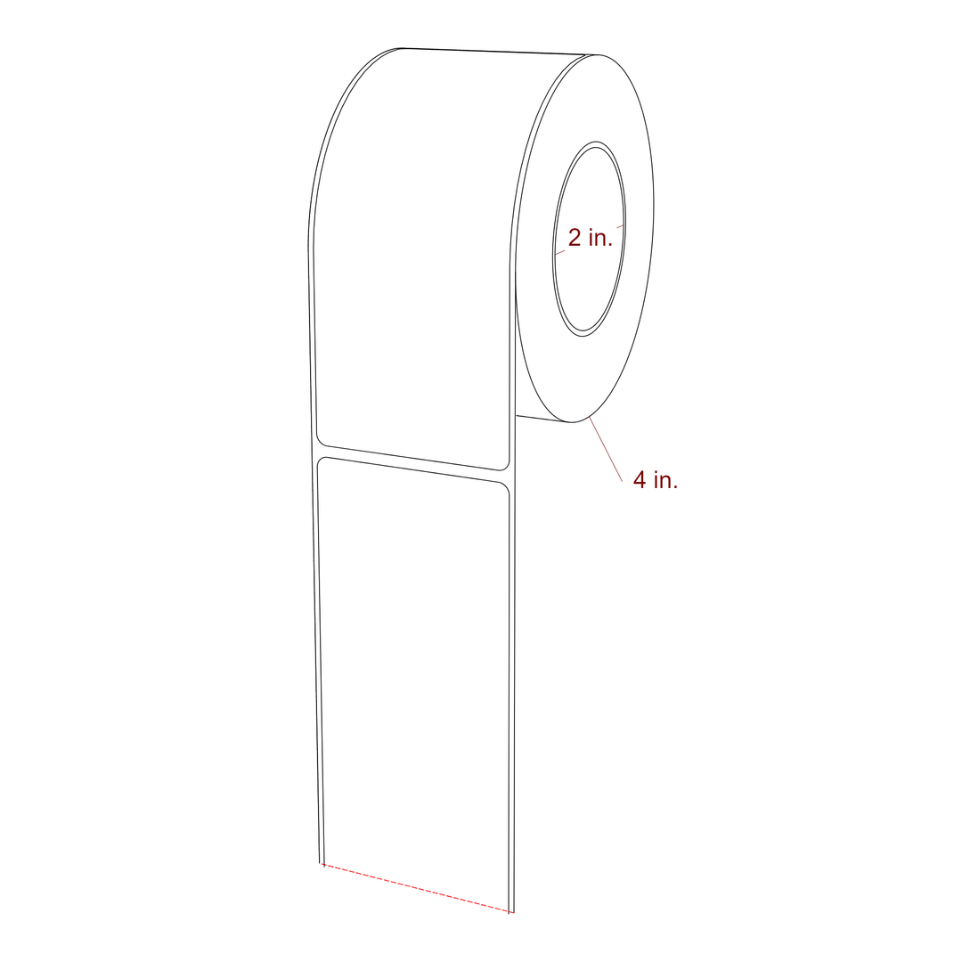 2.25 Inch x 5.25 Inch Rectangle Inkjet Label Roll - 2 Inch Core - 4 Inch Roll OD - 3D Perspective