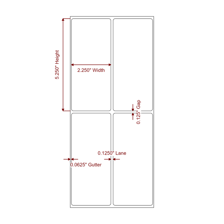 2.25 Inch x 5.25 Inch Rectangle Inkjet Label Roll - 2Up - 2D Drawing