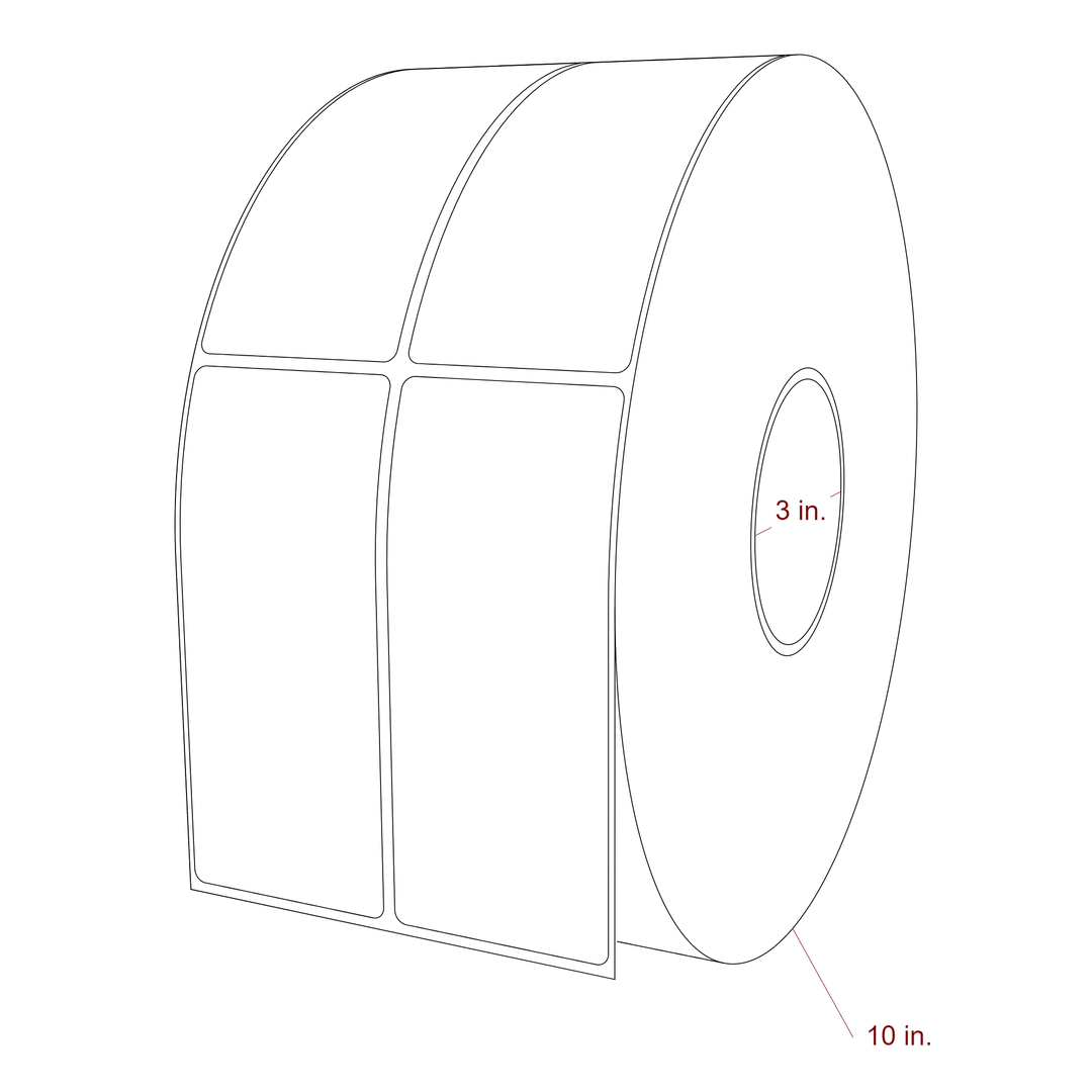2.25 Inch x 5.25 Inch Rectangle Inkjet Label Roll - 3 Inch Core - 10 Inch Roll OD - 2Up - 3D Perspective