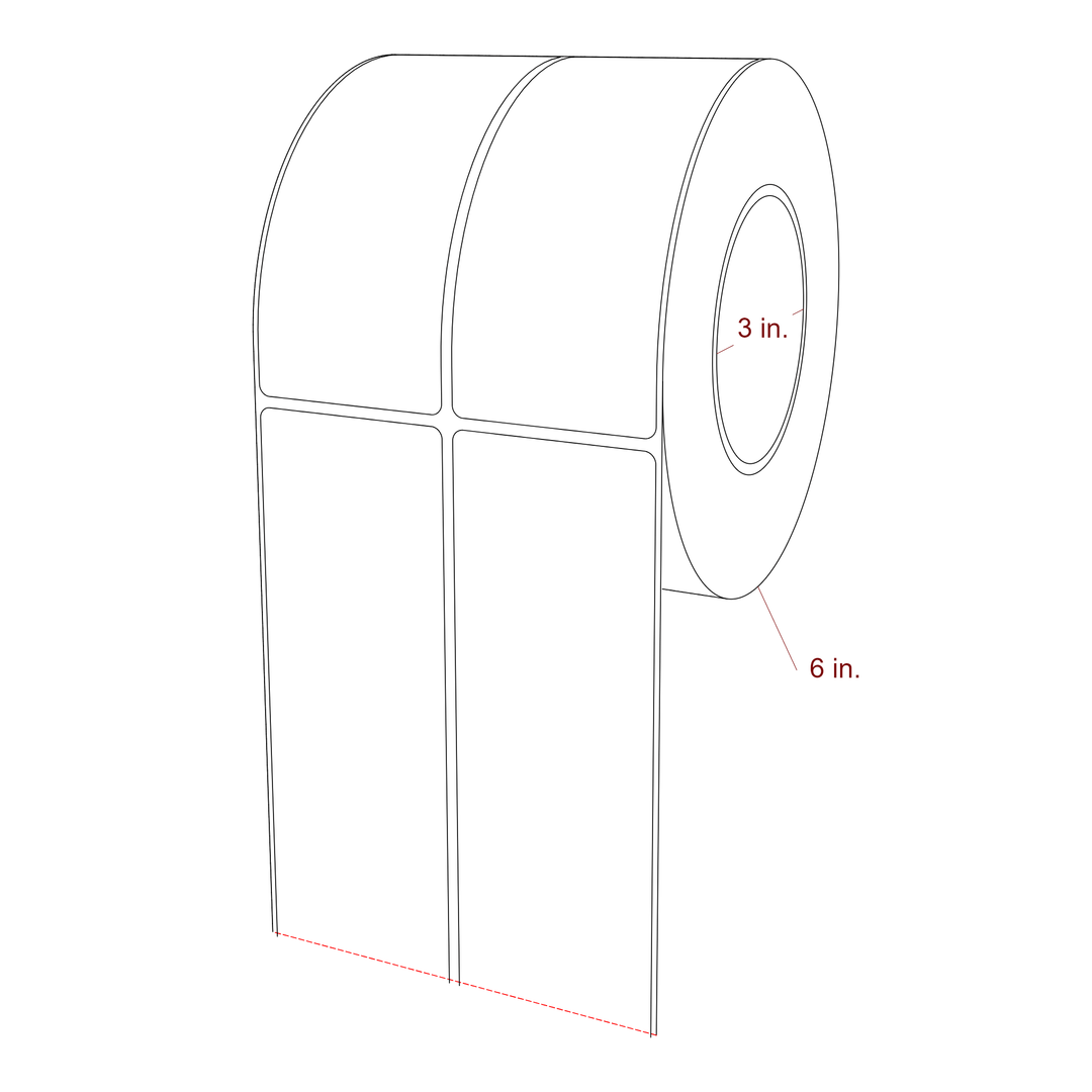 2.25 Inch x 5.25 Inch Rectangle Inkjet Label Roll - 3 Inch Core - 6 Inch Roll OD - 2Up - 3D Perspective