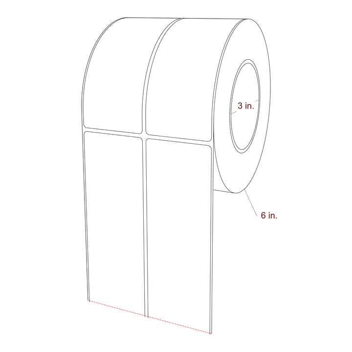 2.25 Inch x 5.25 Inch Rectangle Inkjet Label Roll - 3 Inch Core - 6 Inch Roll OD - 2Up - 3D Perspective