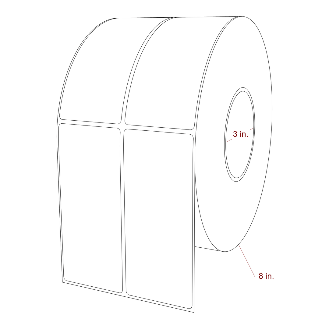 2.25 Inch x 5.25 Inch Rectangle Inkjet Label Roll - 3 Inch Core - 8 Inch Roll OD - 2Up - 3D Perspective