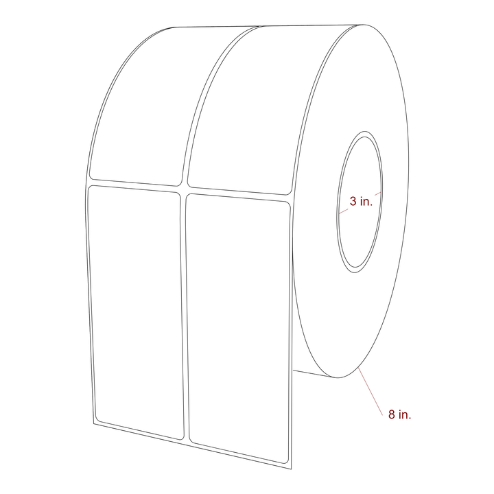2.25 Inch x 5.25 Inch Rectangle Inkjet Label Roll - 3 Inch Core - 8 Inch Roll OD - 2Up - 3D Perspective