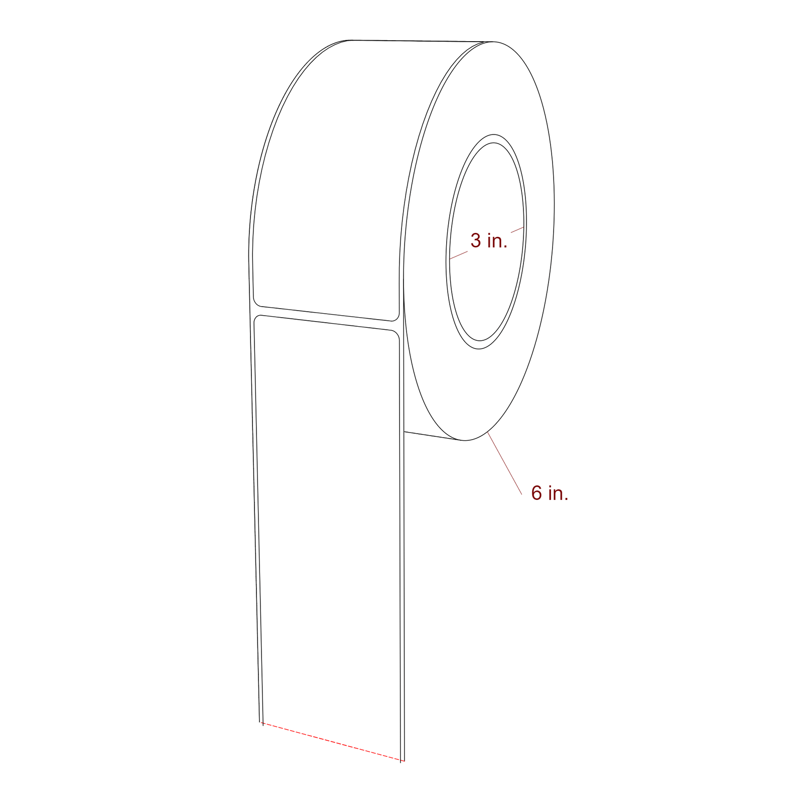2.25 Inch x 5.25 Inch Rectangle Inkjet Label Roll - 3 Inch Core - 6 Inch Roll OD - 3D Perspective