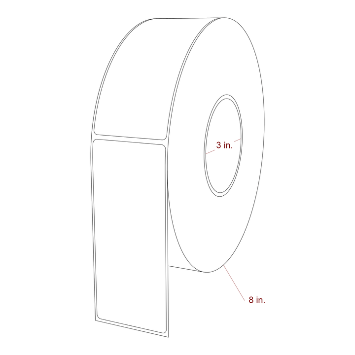 2.25 Inch x 5.25 Inch Rectangle Inkjet Label Roll - 3 Inch Core - 8 Inch Roll OD - 3D Perspective