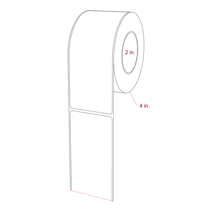 2.25 Inch x 5.75 Inch Rectangle Inkjet Label Roll - 2 Inch Core - 4 Inch Roll OD - 3D Perspective