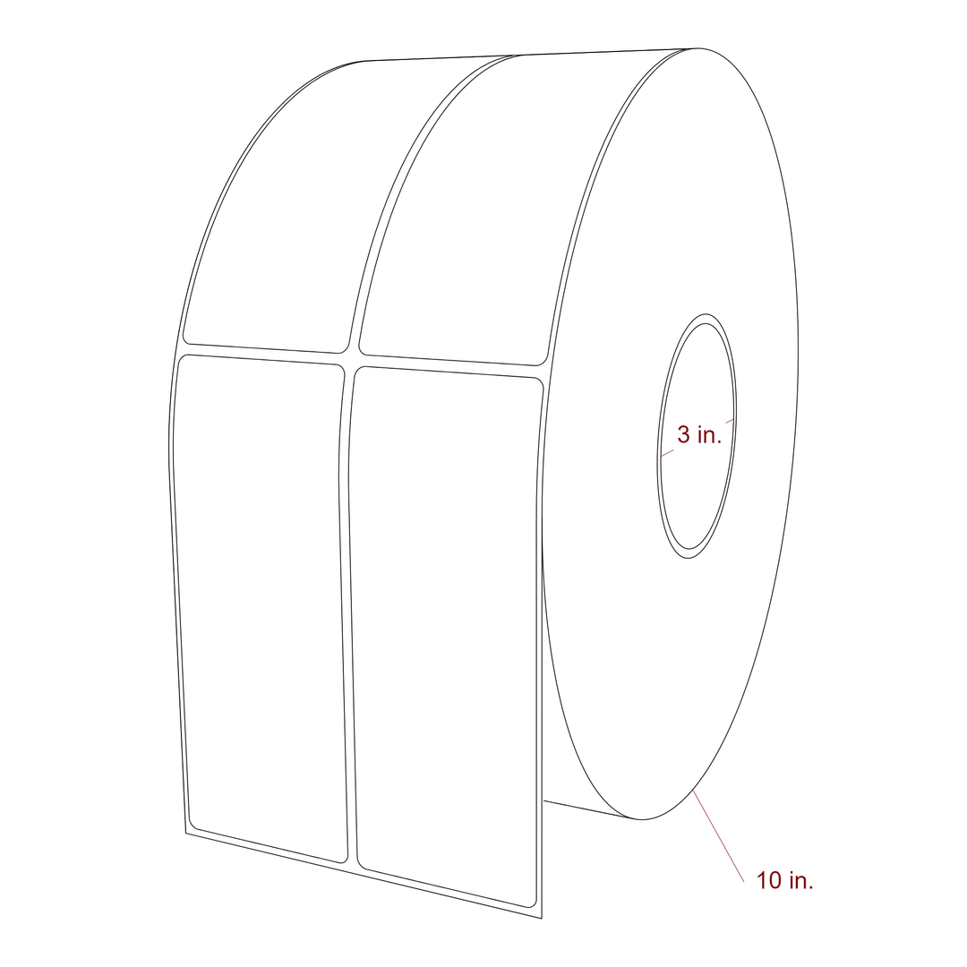 2.25 Inch x 5.75 Inch Rectangle Inkjet Label Roll - 3 Inch Core - 10 Inch Roll OD - 2Up - 3D Perspective