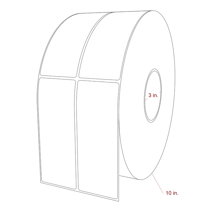 2.25 Inch x 5.75 Inch Rectangle Inkjet Label Roll - 3 Inch Core - 10 Inch Roll OD - 2Up - 3D Perspective