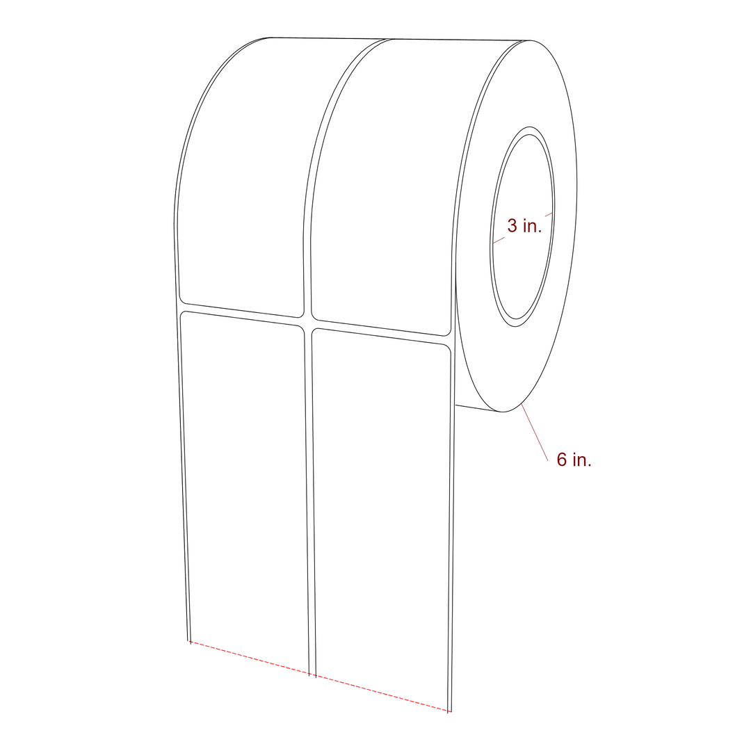 2.25 Inch x 5.75 Inch Rectangle Inkjet Label Roll - 3 Inch Core - 6 Inch Roll OD - 2Up - 3D Perspective