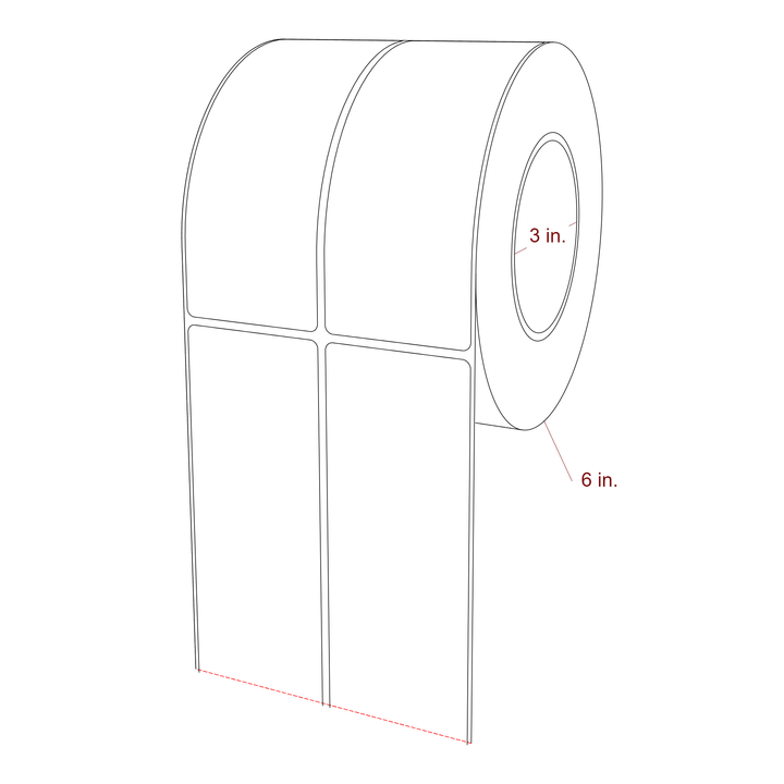 2.25 Inch x 5.75 Inch Rectangle Inkjet Label Roll - 3 Inch Core - 6 Inch Roll OD - 2Up - 3D Perspective