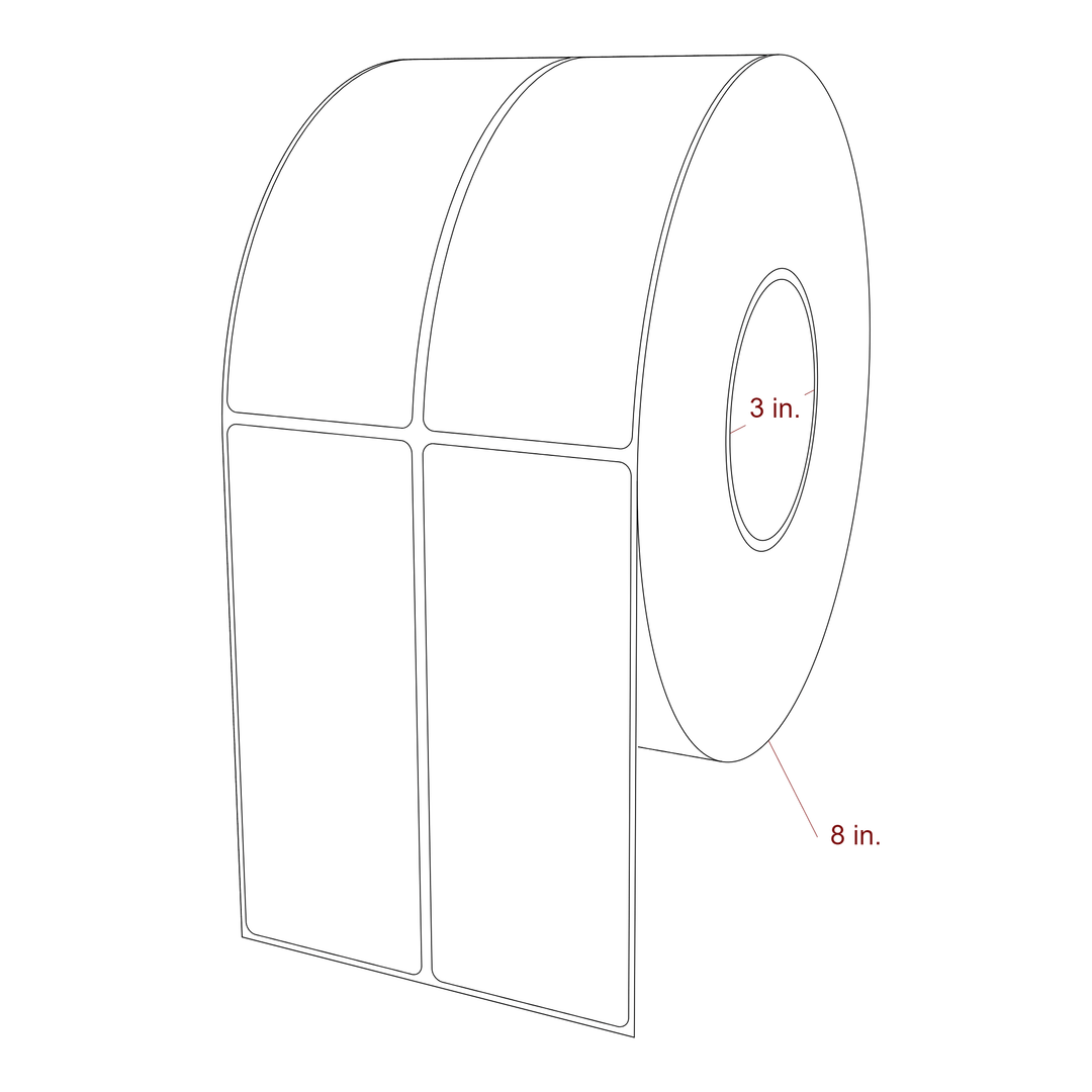 2.25 Inch x 5.75 Inch Rectangle Inkjet Label Roll - 3 Inch Core - 8 Inch Roll OD - 2Up - 3D Perspective