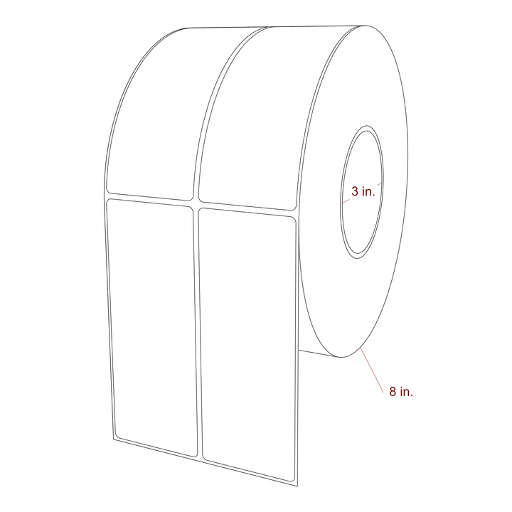 2.25 Inch x 5.75 Inch Rectangle Inkjet Label Roll - 3 Inch Core - 8 Inch Roll OD - 2Up - 3D Perspective