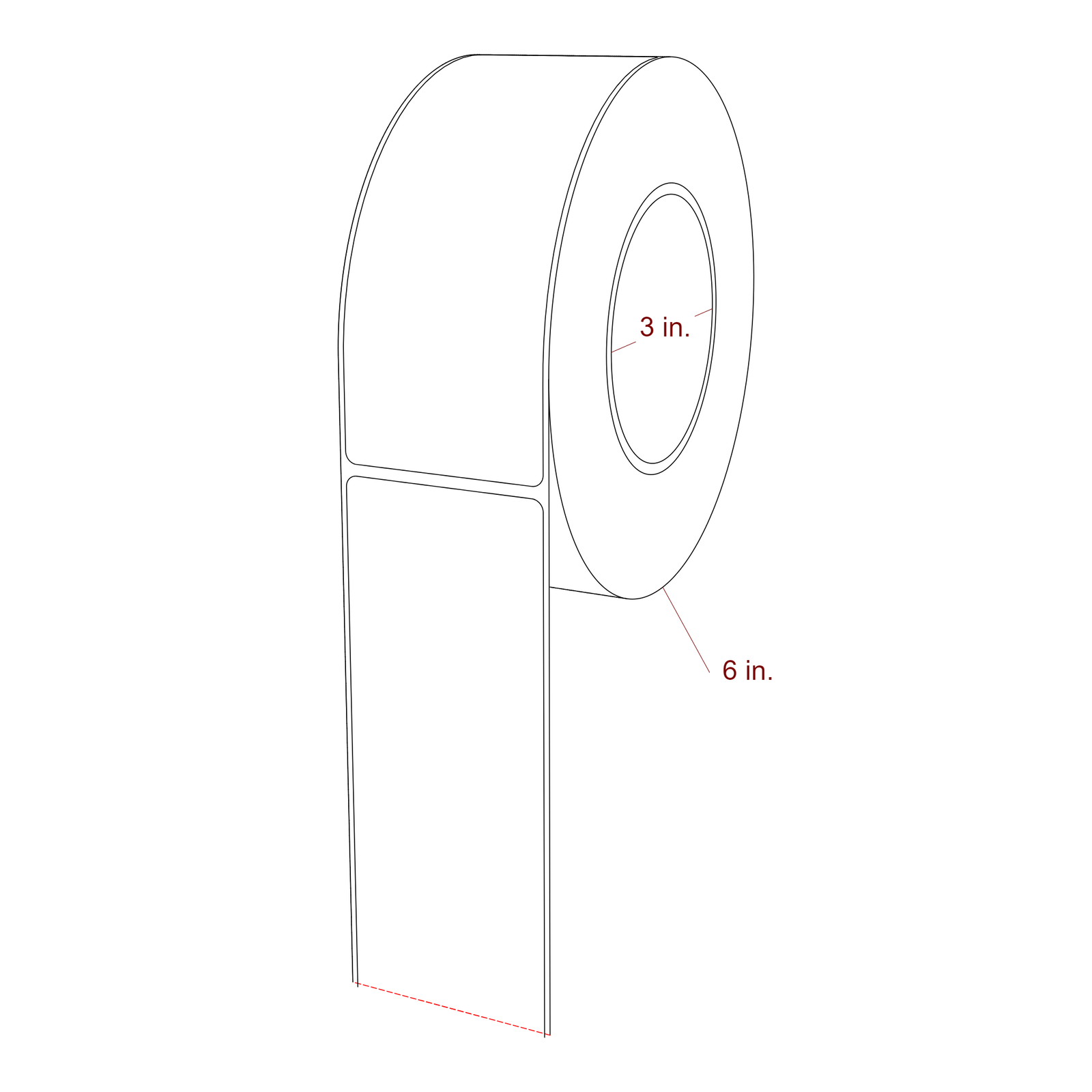 2.25 Inch x 5.75 Inch Rectangle Inkjet Label Roll - 3 Inch Core - 6 Inch Roll OD - 3D Perspective