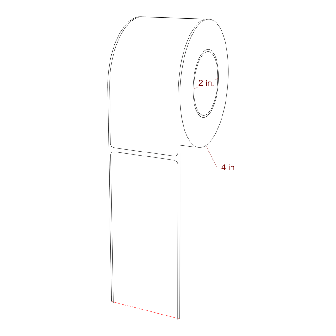 2.25 Inch x 5 Inch Rectangle Inkjet Label Roll - 2 Inch Core - 4 Inch Roll OD - 3D Perspective
