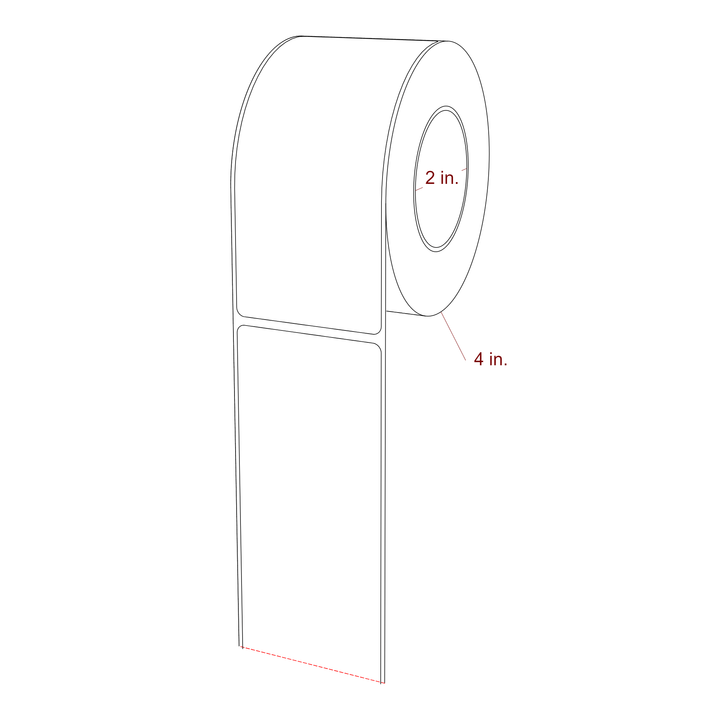 2.25 Inch x 5 Inch Rectangle Inkjet Label Roll - 2 Inch Core - 4 Inch Roll OD - 3D Perspective