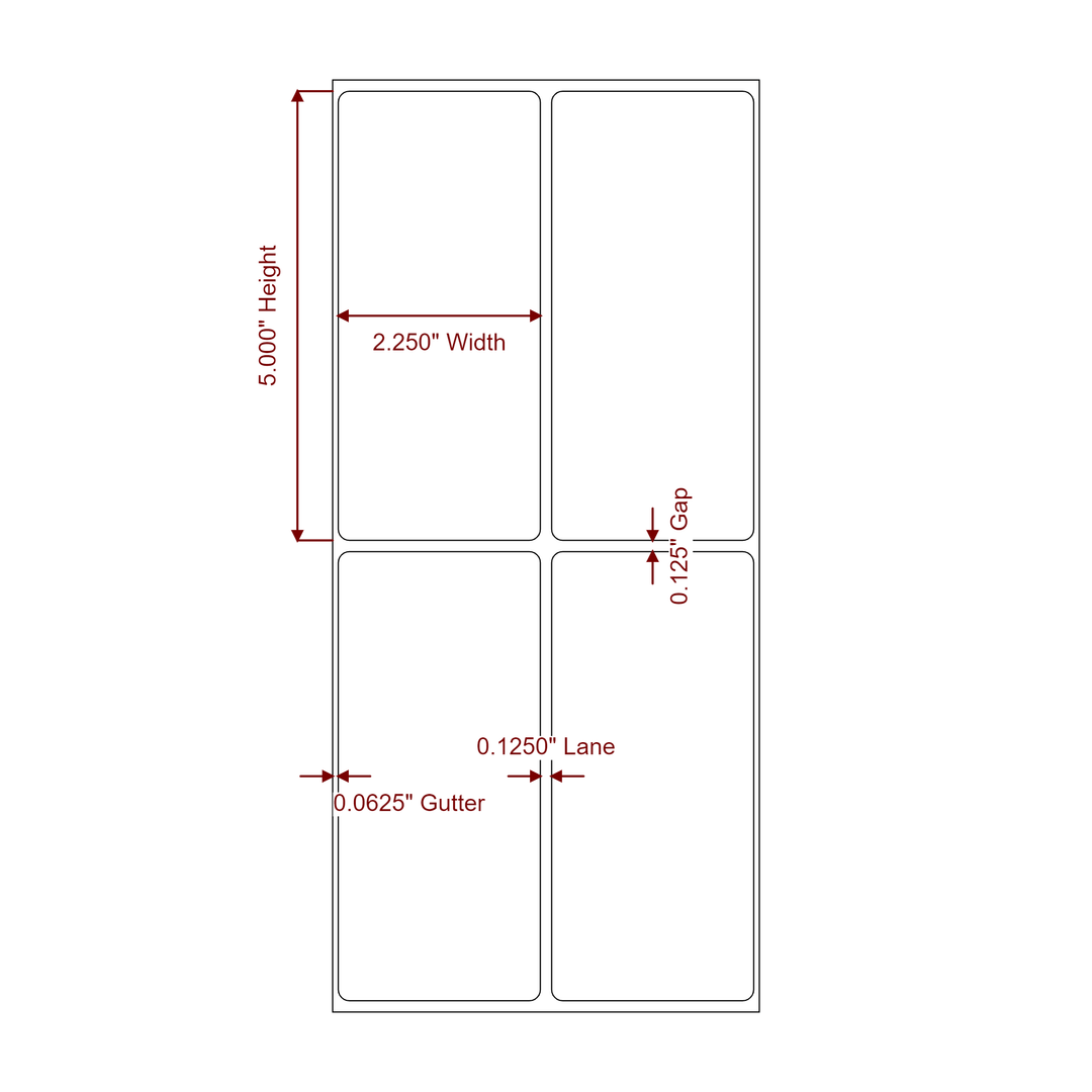 2.25 Inch x 5 Inch Rectangle Inkjet Label Roll - 2Up - 2D Drawing