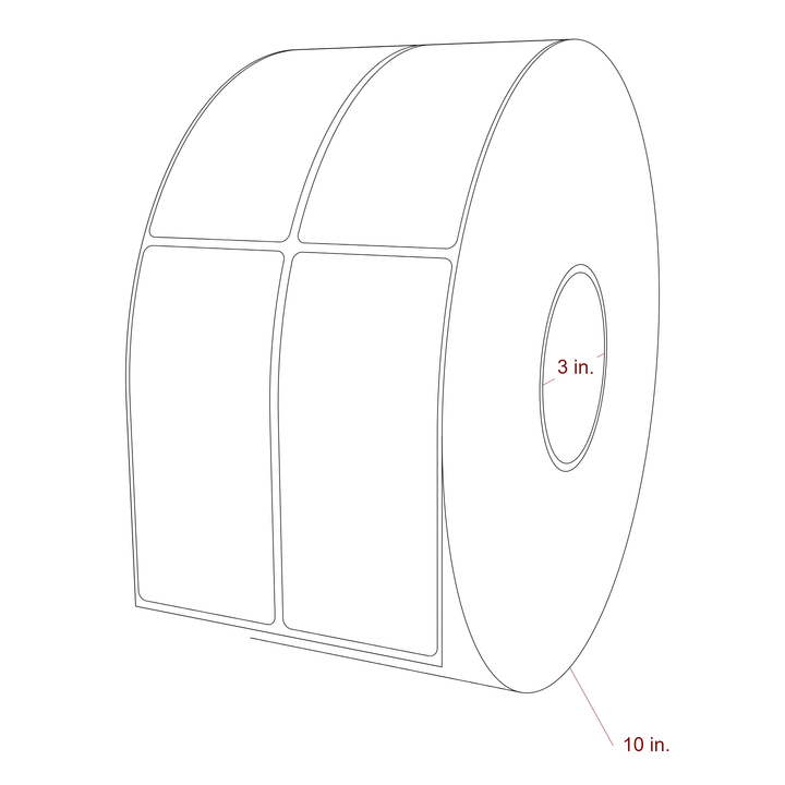 2.25 Inch x 5 Inch Rectangle Inkjet Label Roll - 3 Inch Core - 10 Inch Roll OD - 2Up - 3D Perspective