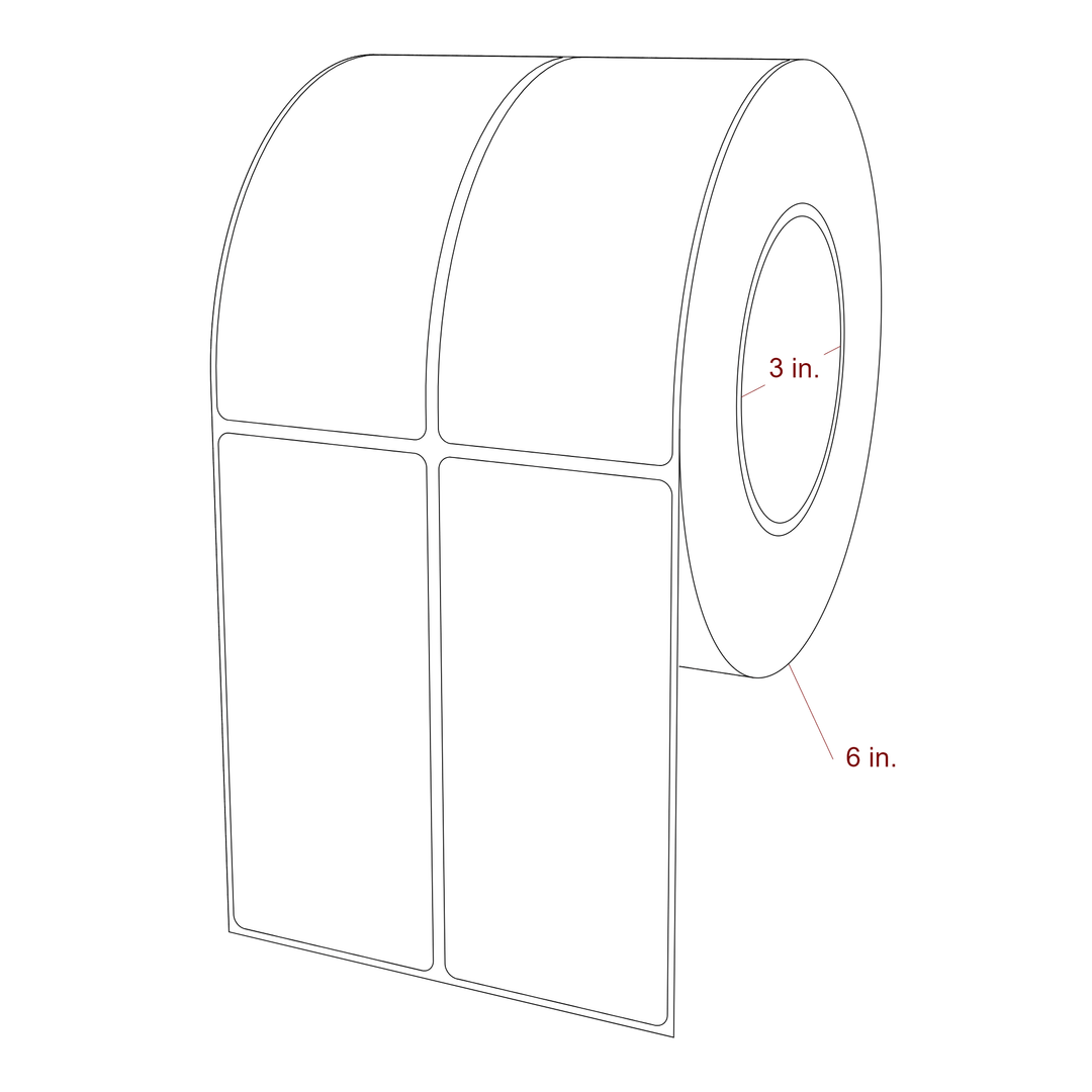 2.25 Inch x 5 Inch Rectangle Inkjet Label Roll - 3 Inch Core - 6 Inch Roll OD - 2Up - 3D Perspective
