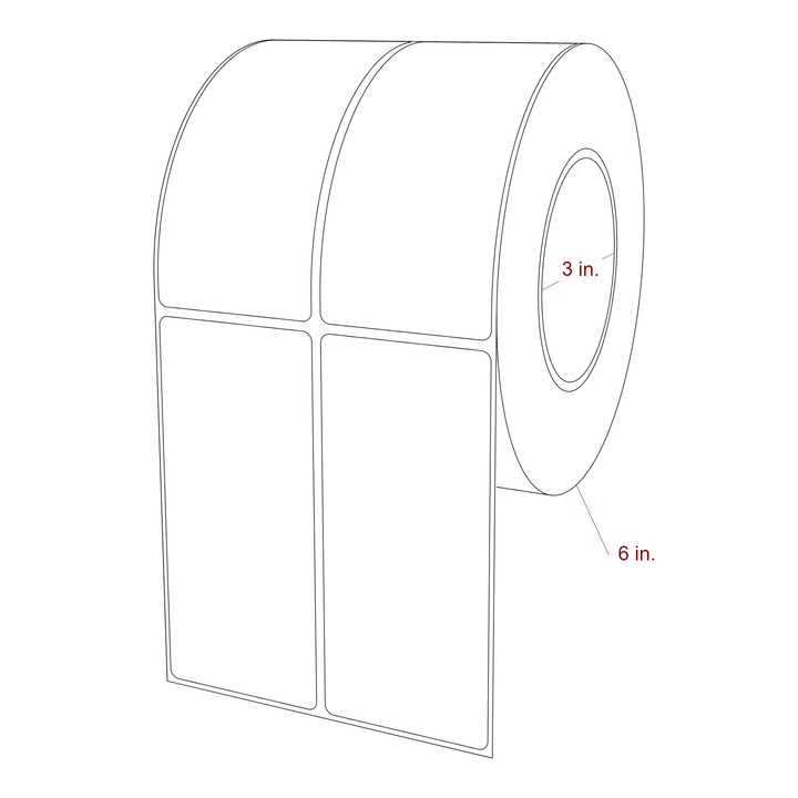 2.25 Inch x 5 Inch Rectangle Inkjet Label Roll - 3 Inch Core - 6 Inch Roll OD - 2Up - 3D Perspective