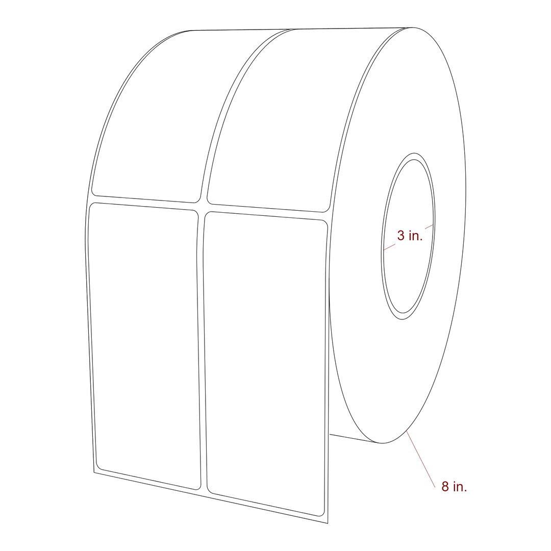 2.25 Inch x 5 Inch Rectangle Inkjet Label Roll - 3 Inch Core - 8 Inch Roll OD - 2Up - 3D Perspective