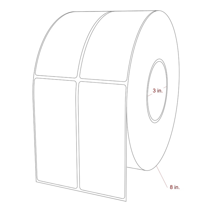 2.25 Inch x 5 Inch Rectangle Inkjet Label Roll - 3 Inch Core - 8 Inch Roll OD - 2Up - 3D Perspective